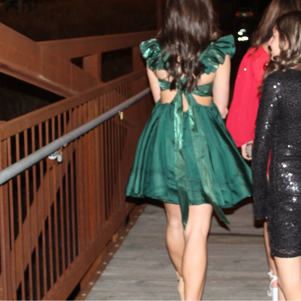 Elegant Green Dress with Ruffle Details